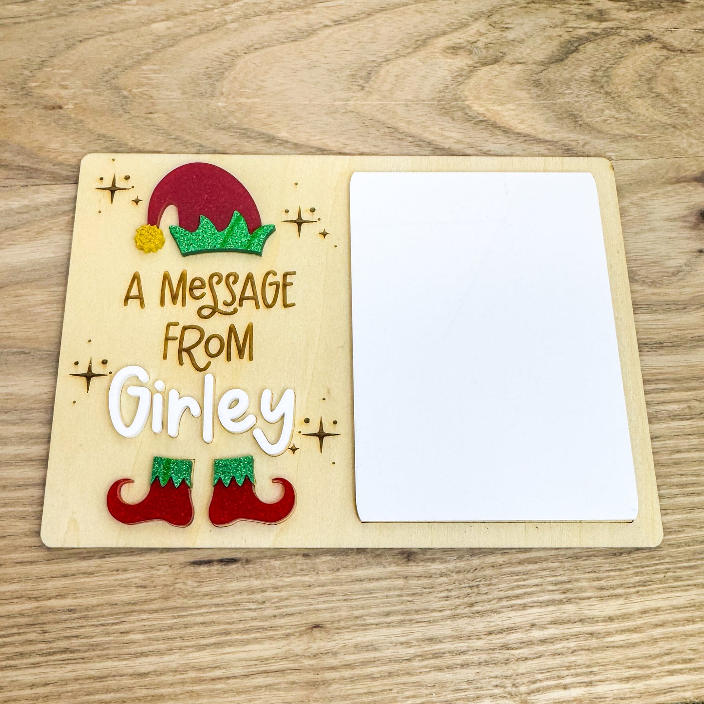 Personalized Elf on the Shelf Message Board – Laser Engraved Birchwood & Acrylic Custom Name Christmas Sign