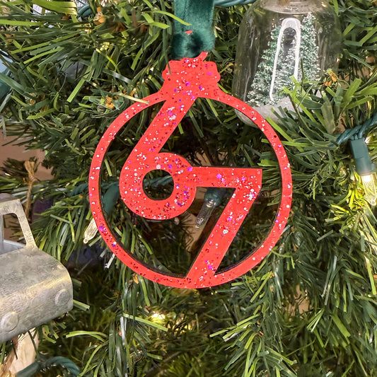 “Six Seven” Christmas Ornament – Laser-Cut Birch Wood, Layered Wood Holiday Ornament, Teen Trend Funny Christmas Decor, Hand-Painted