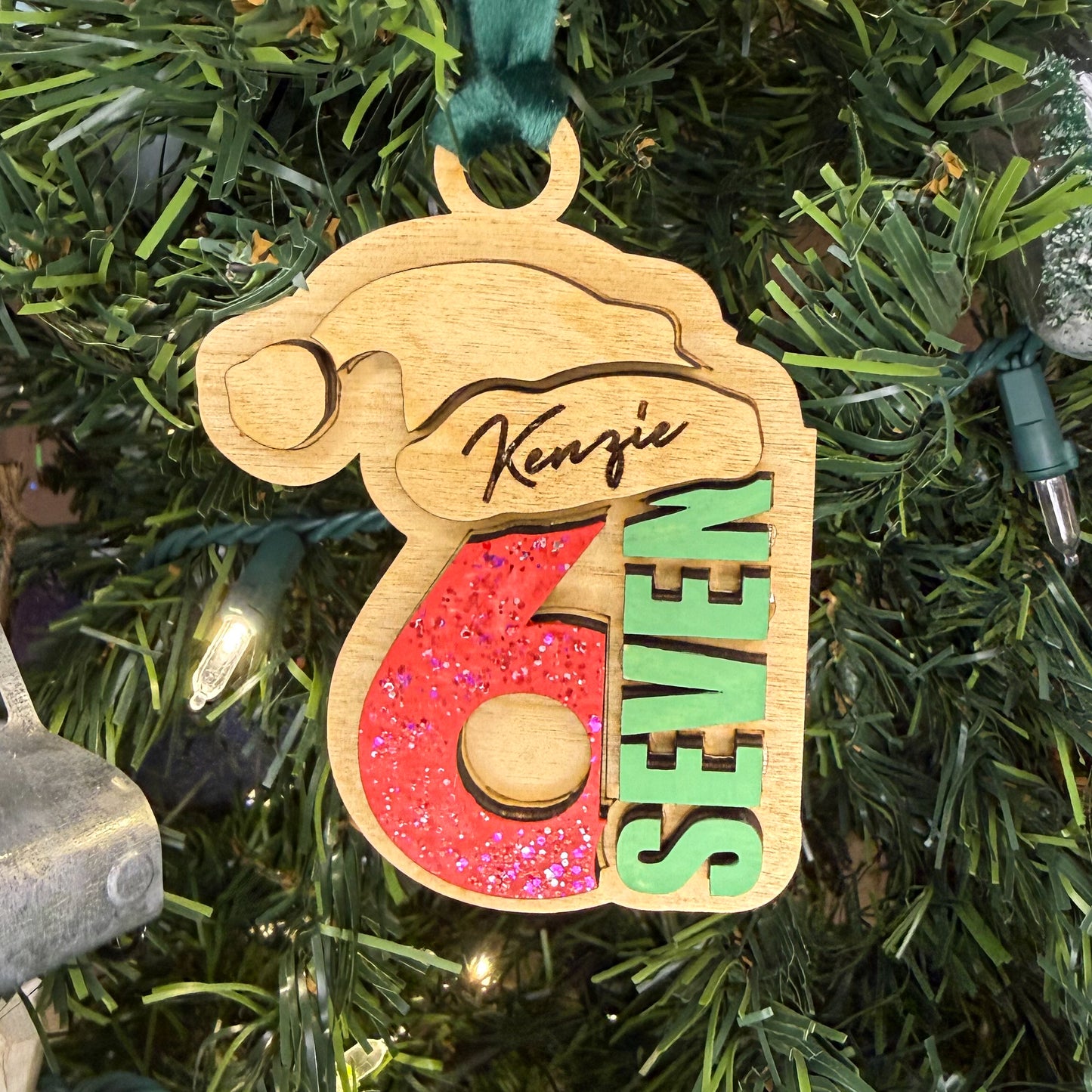 Personalized “Six Seven” Christmas Ornament – Custom Name, Laser-Cut Birch Wood, Layered Holiday Decor, Teen Trend Ornament, Made to Order