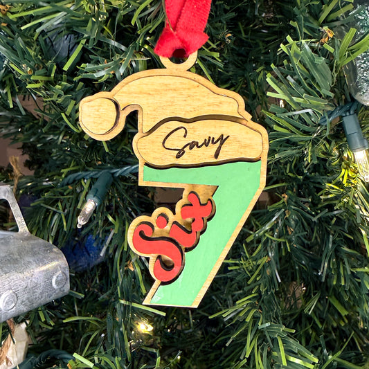 Personalized “Six Seven” Christmas Ornament – Custom Name, Laser-Cut Birch Wood, Layered Holiday Decor, Teen Trend Ornament, Made to Order