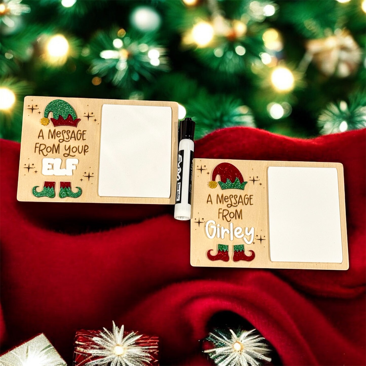 Personalized Elf on the Shelf Message Board – Laser Engraved Birchwood & Acrylic Custom Name Christmas Sign