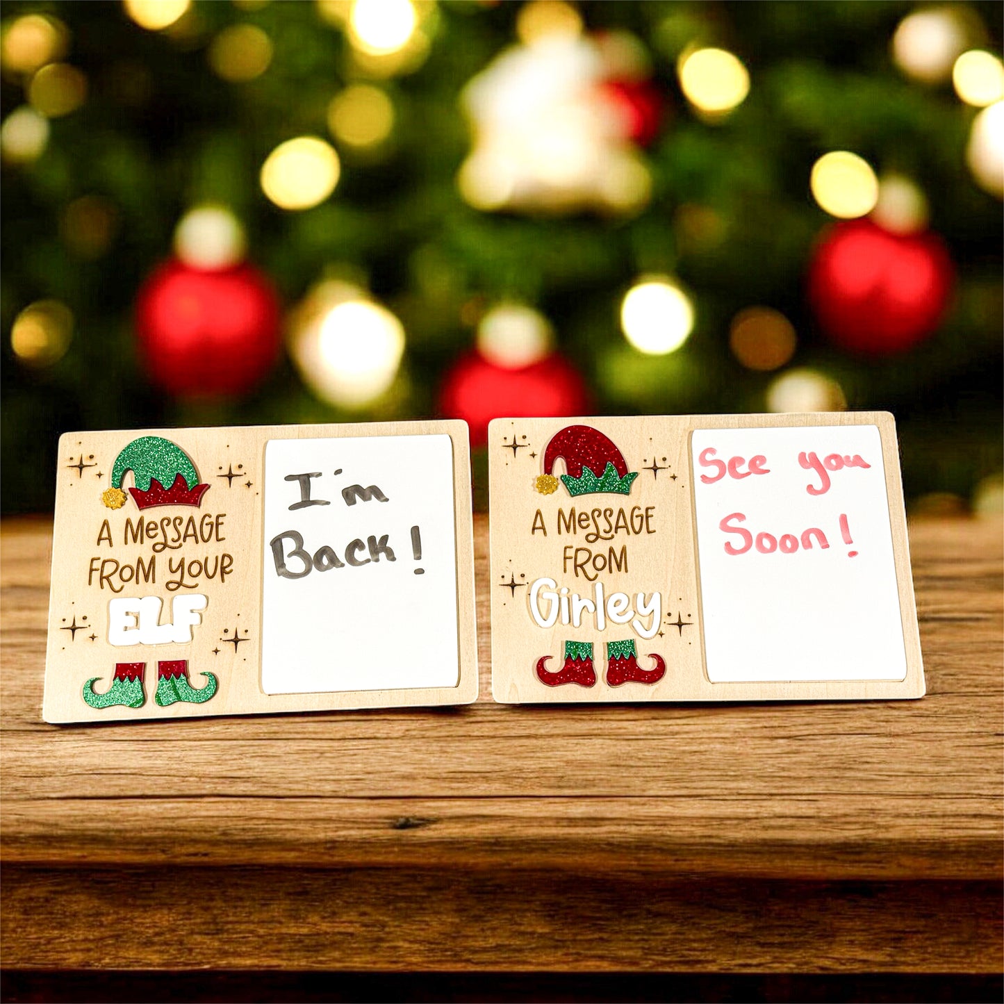 Personalized Elf on the Shelf Message Board – Laser Engraved Birchwood & Acrylic Custom Name Christmas Sign